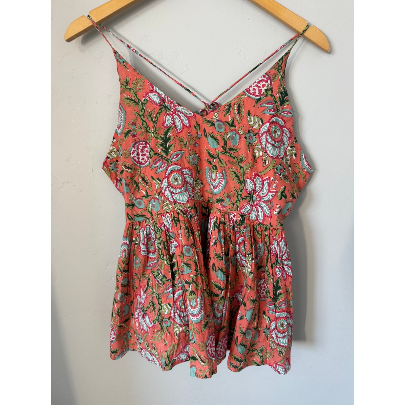 Banaji Coral Floral Cotton Peplum Camisole Tie Back Tank Top Small